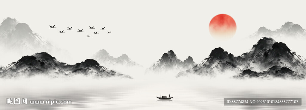 新中式水墨山水画背景
