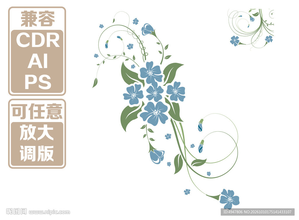 蓝色清新花藤 矢量图