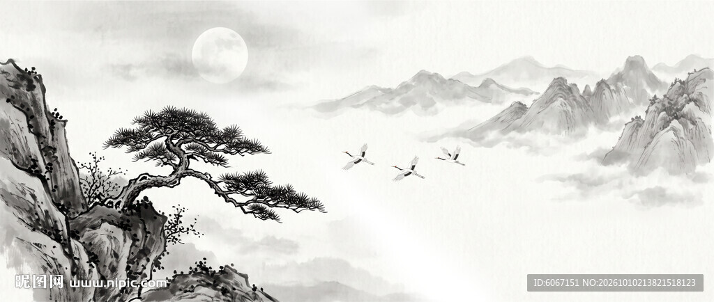 迎客松水墨画