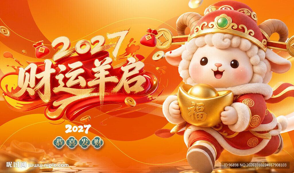 2027羊年财运启贺岁插画