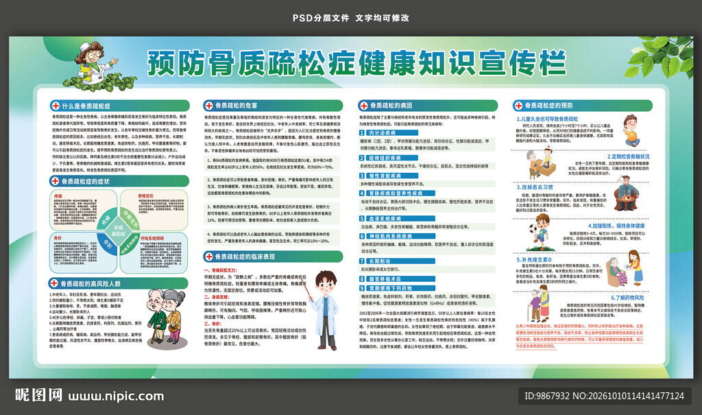 预防骨质疏松症健康知识宣传栏