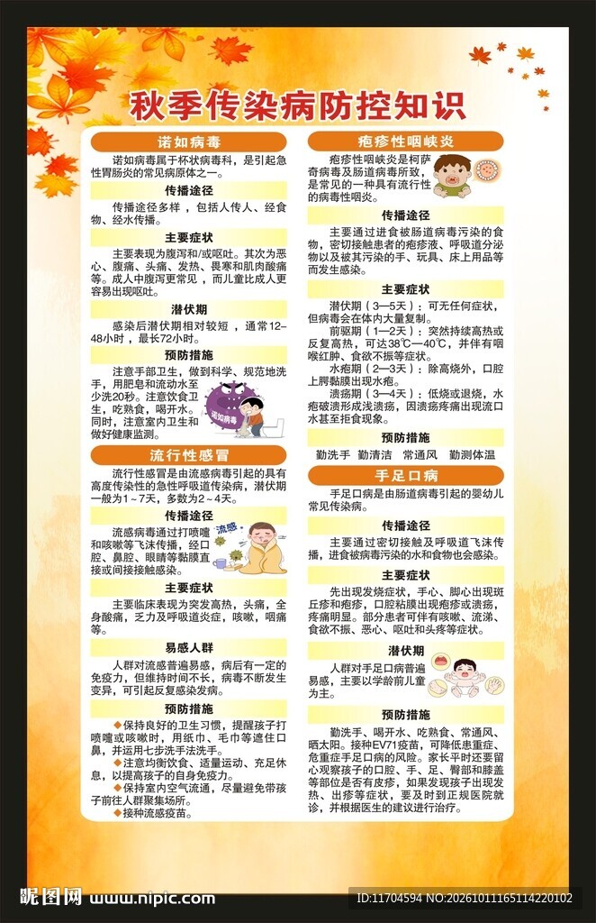 秋季传染病预防知识海报