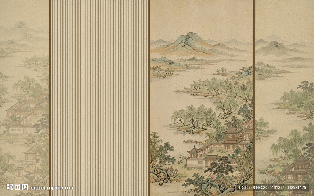 新中式沙古风宋式美学山水画壁画