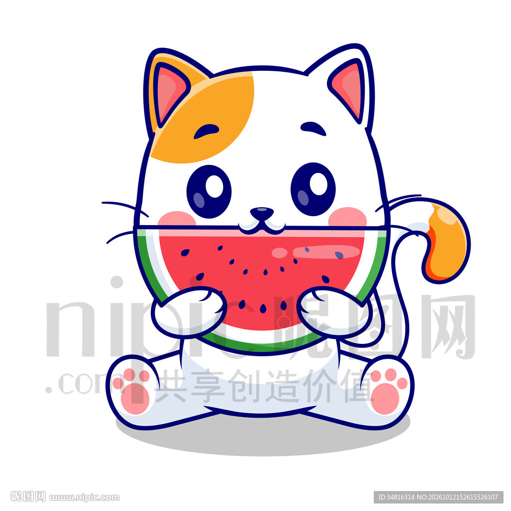 可爱小猫吃西瓜