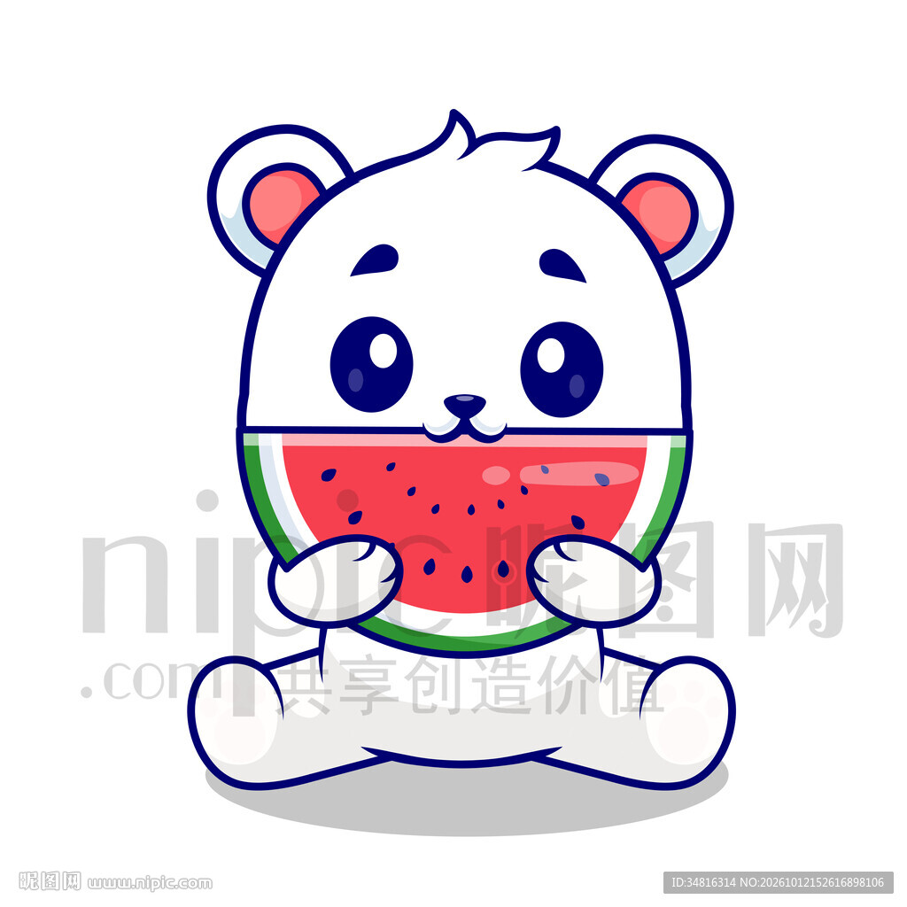 可爱萌熊吃西瓜插画