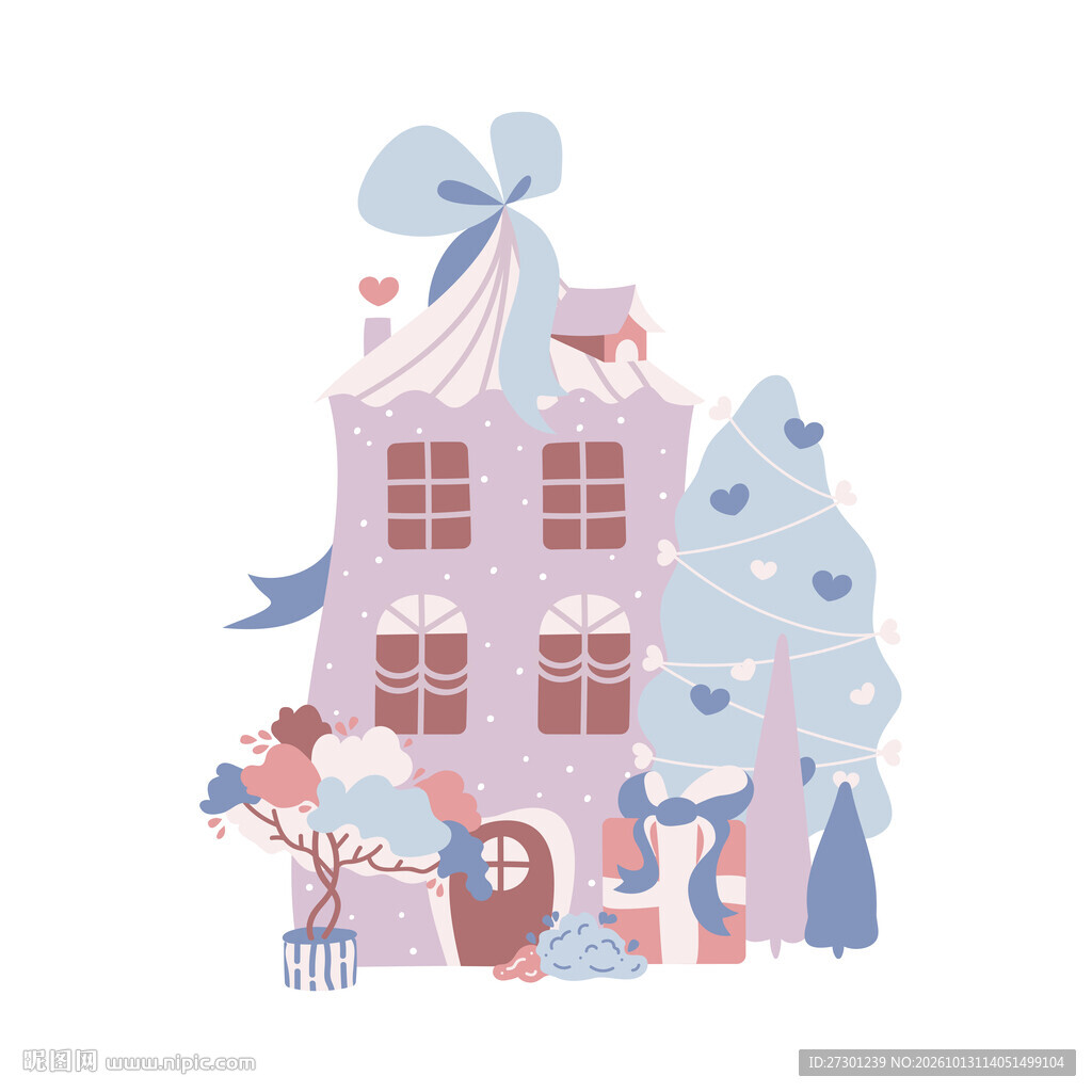 冬日童话小屋插画