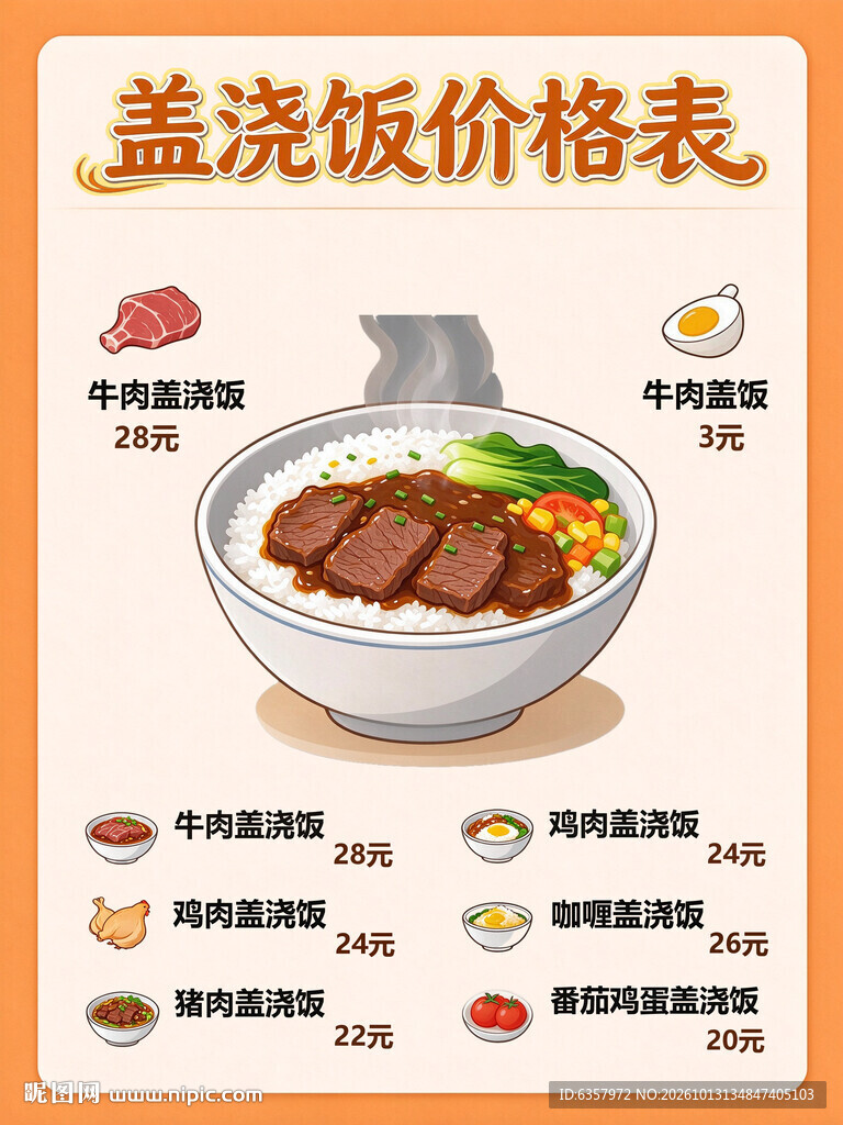 盖浇饭价格表