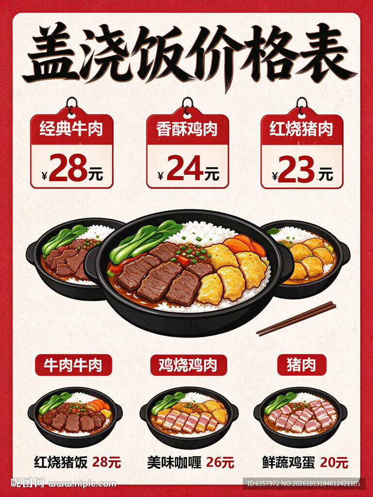 盖浇饭价格表海报