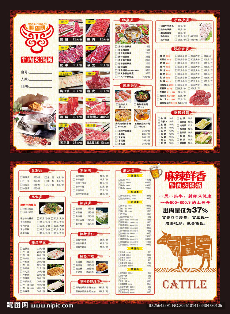 牛肉火锅菜单