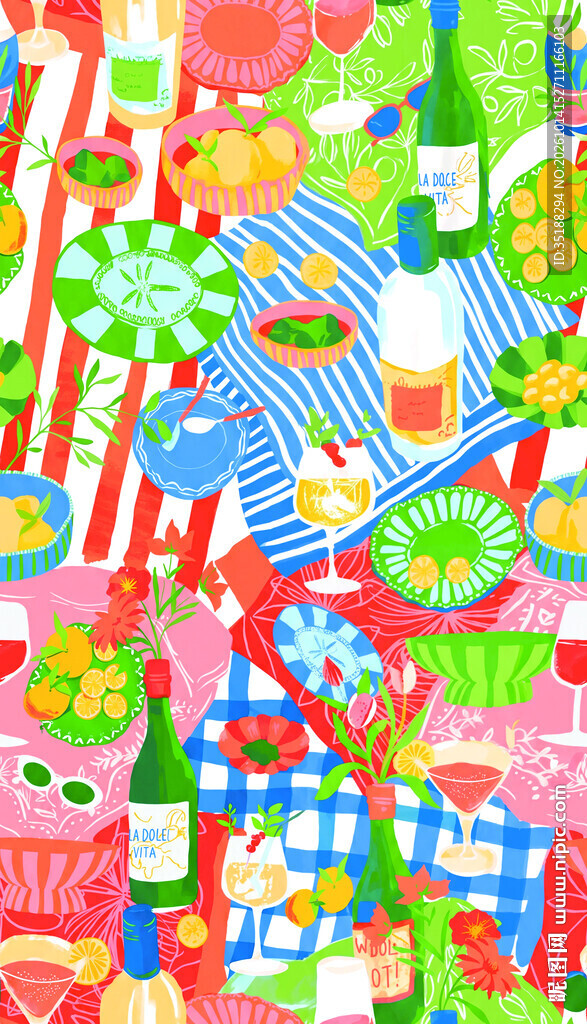 野餐美食手绘插画