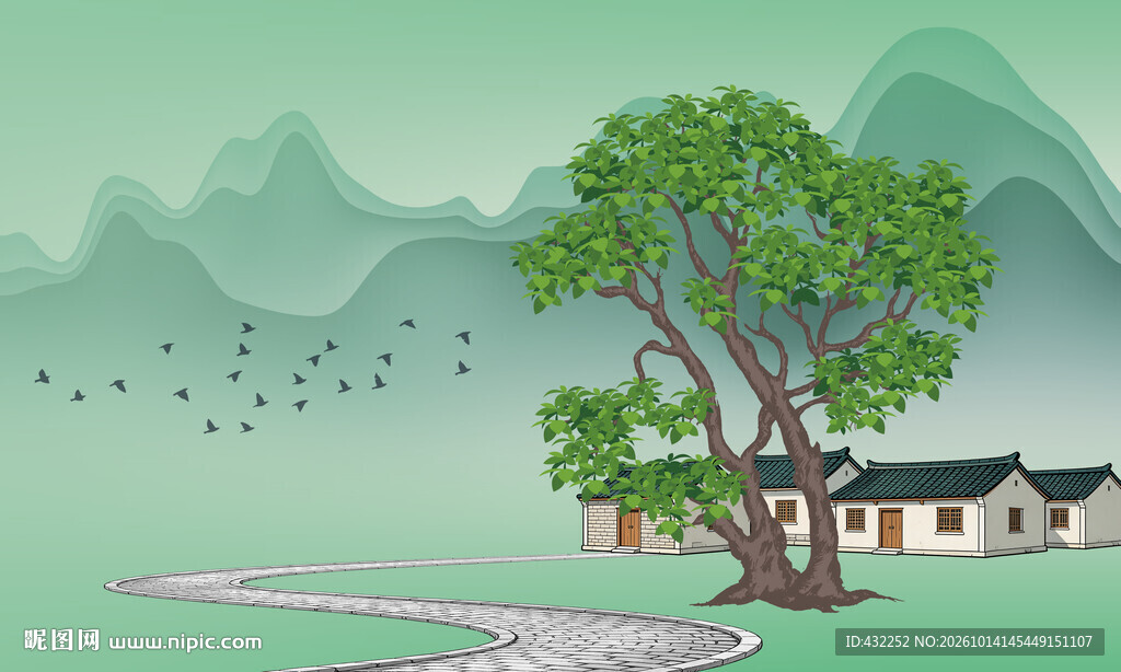 江南乡村春景插画