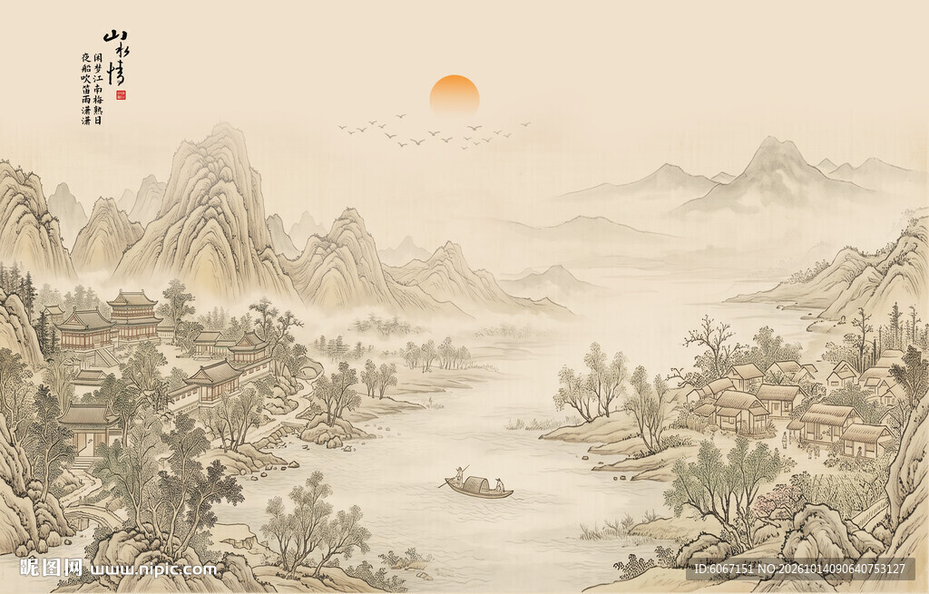 简约宋氏美学古画山水画壁画壁纸