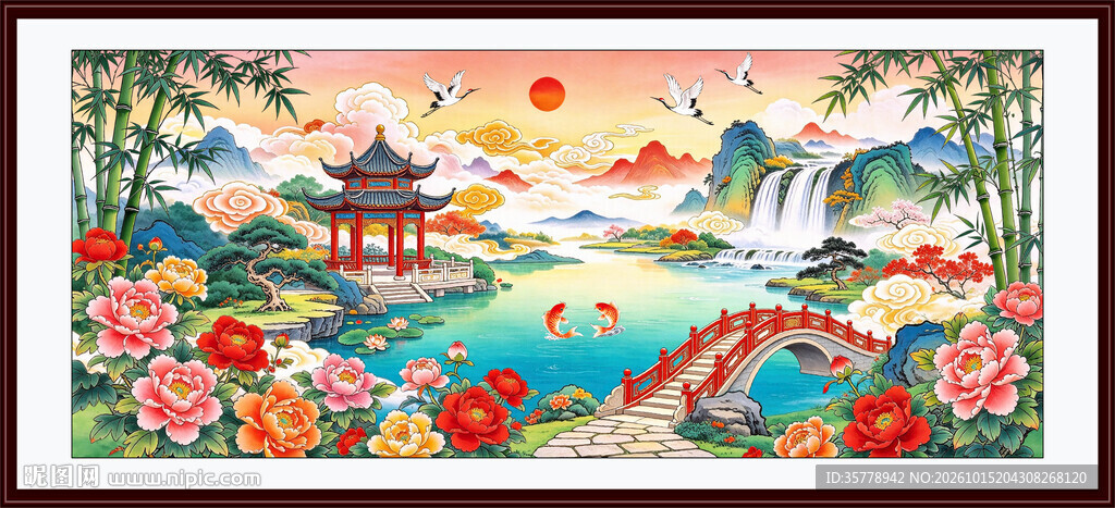 中堂国风山水吉祥装饰画