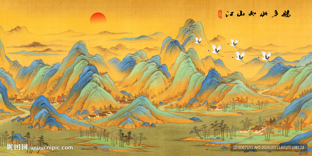 千里江山图背景墙