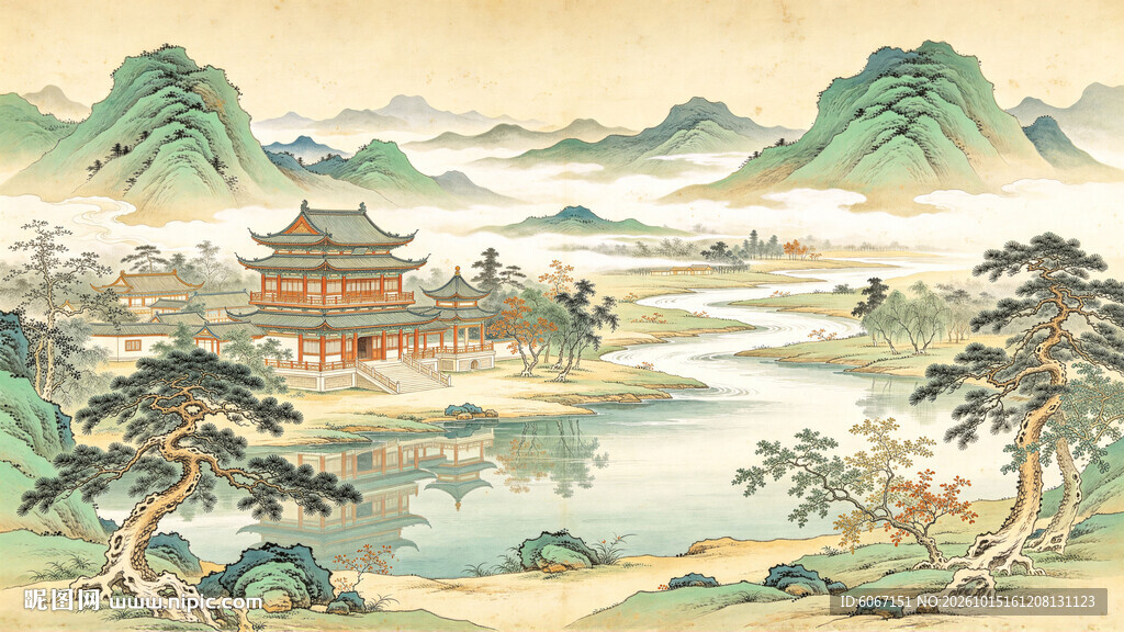 宋式青绿千里江山山水装饰画