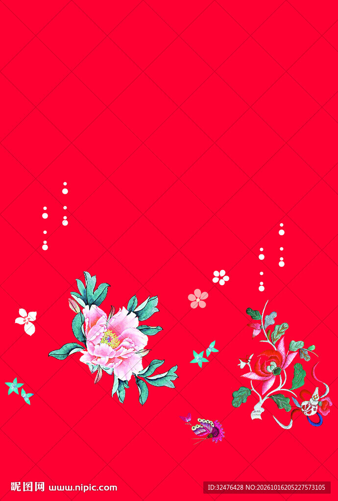 红底花卉刺绣汉服