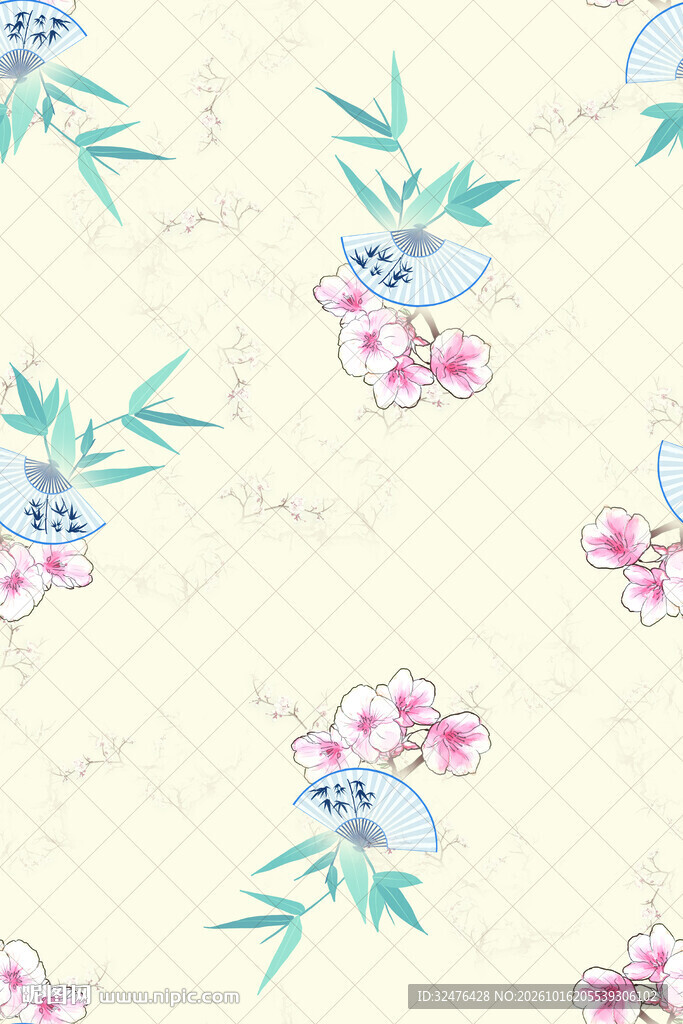 和风花竹无缝纹样
