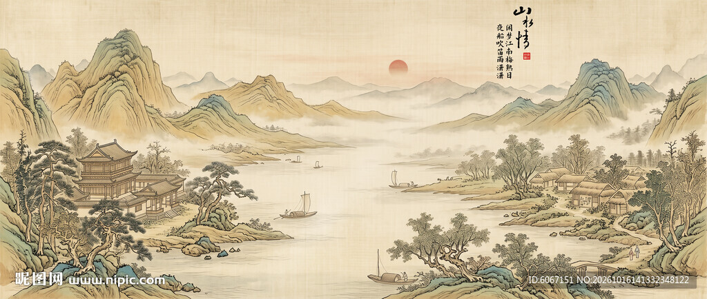 简约宋氏美学古画山水画壁画壁纸