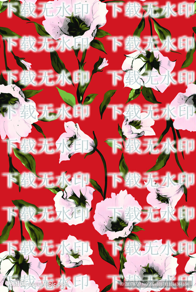 红底白花花卉图案