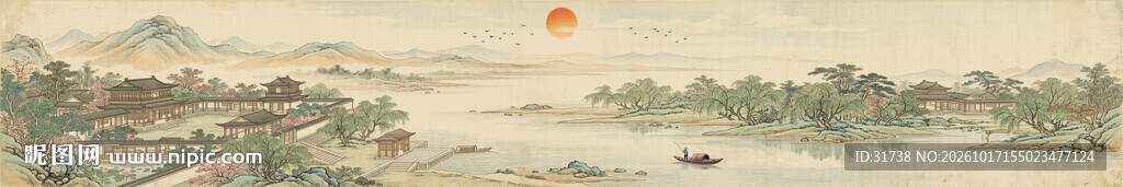 新中式宋氏美学山水画装饰画背景