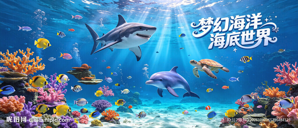 海豚海底世界背景图