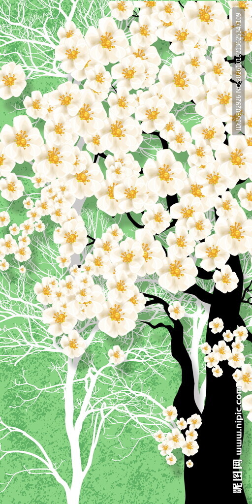 春日白花树写意玄关装饰画
