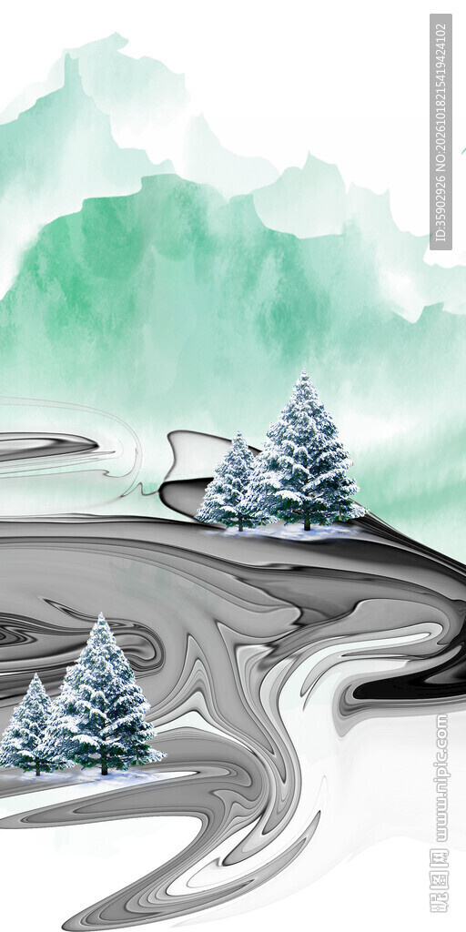 水墨山间曲径风景玄关装饰画