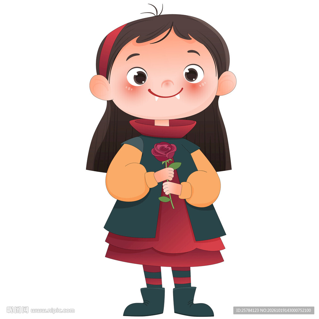 万圣节拿玫瑰吸血鬼可爱小女孩