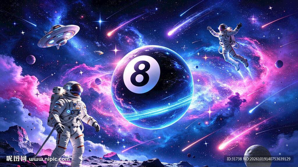 科幻宇航员台球厅背景墙