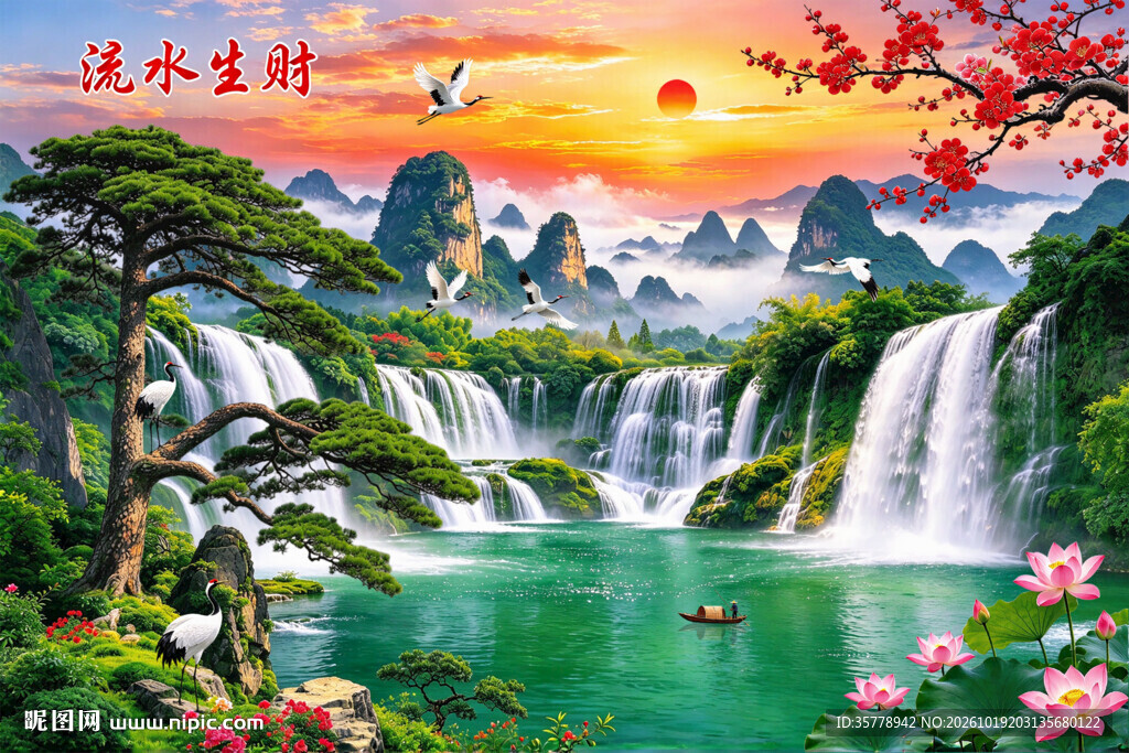 旭日东升山水