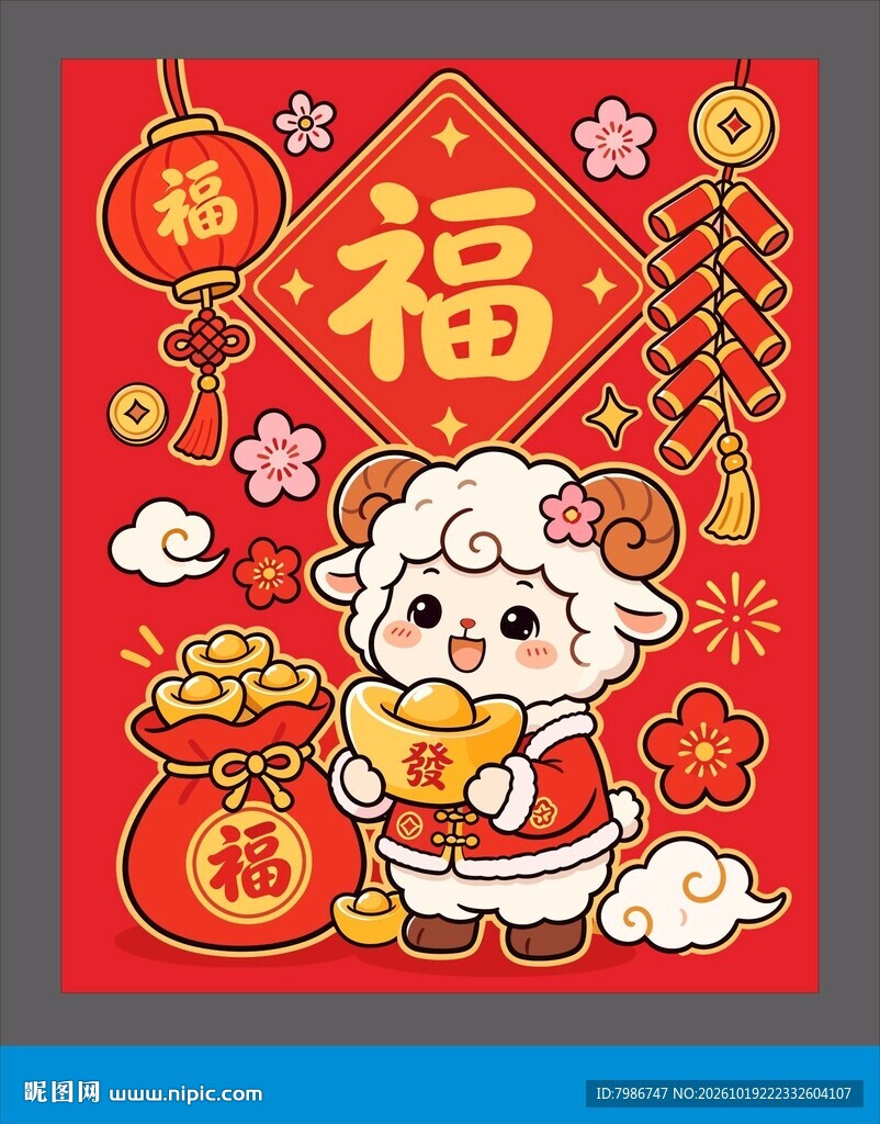 羊年新春送福喜庆插画