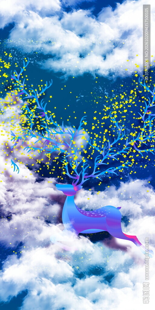 云端幻鹿创意玄关装饰画