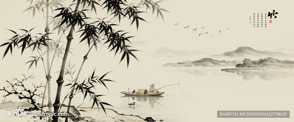 古风水墨竹子背景图