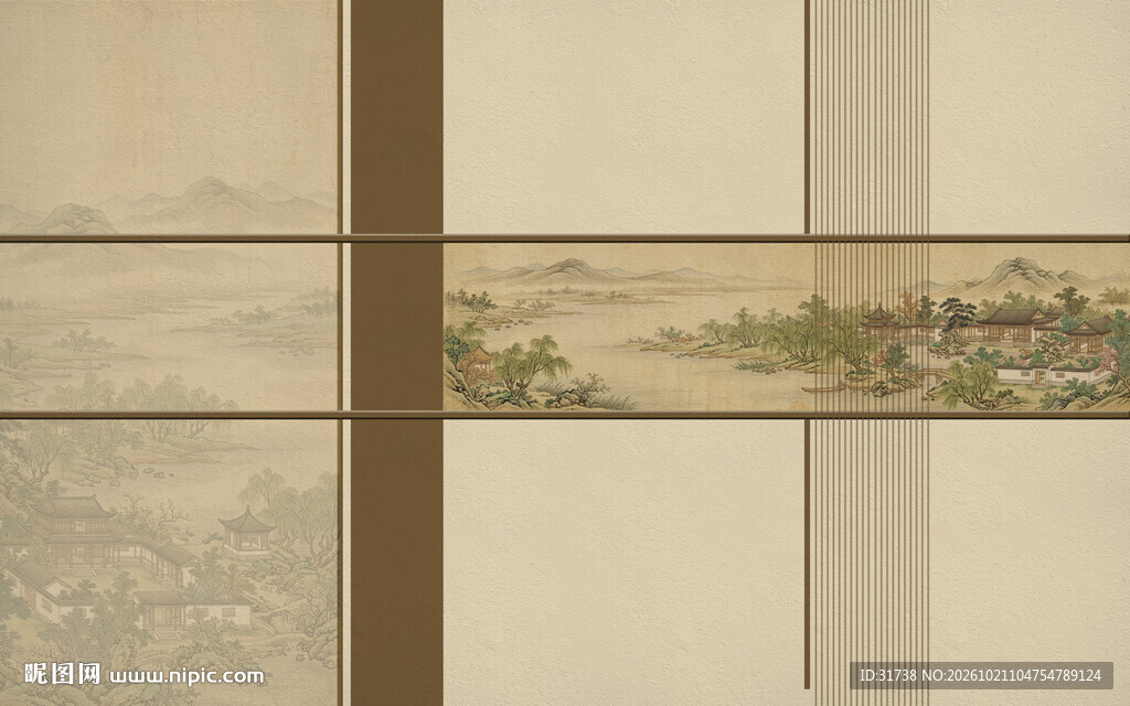 新中式古风宋式美学床头山水画