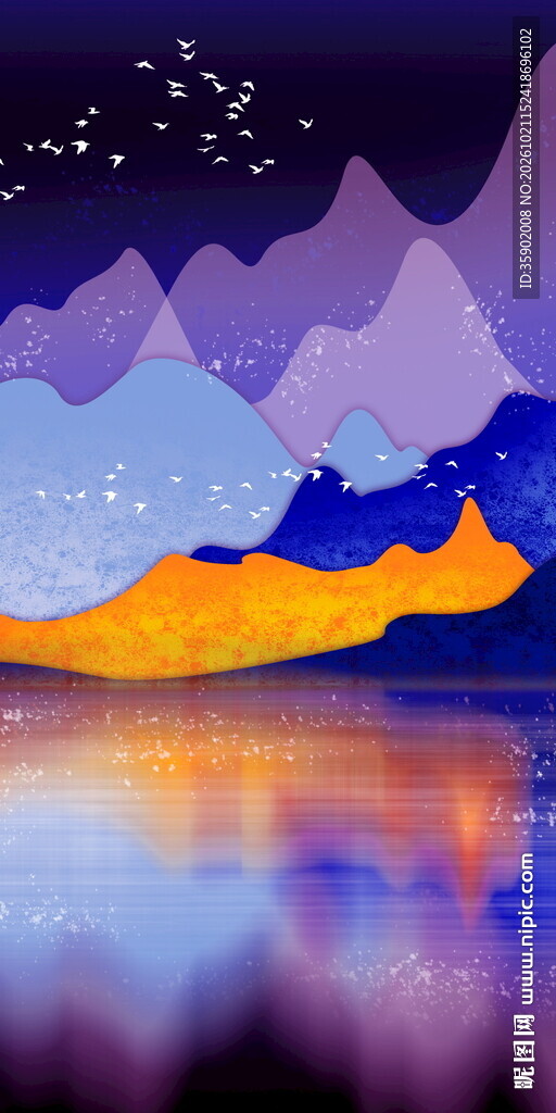 暮色山湖风景玄关装饰画