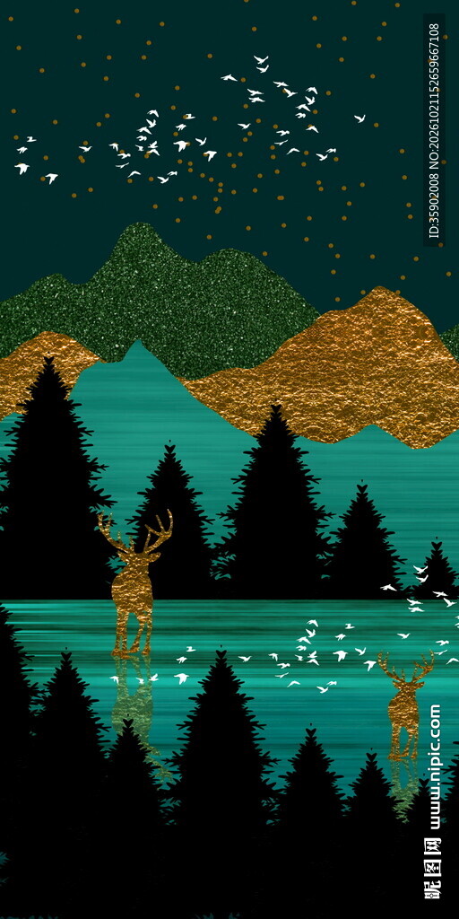 星夜山湖风景玄关装饰画