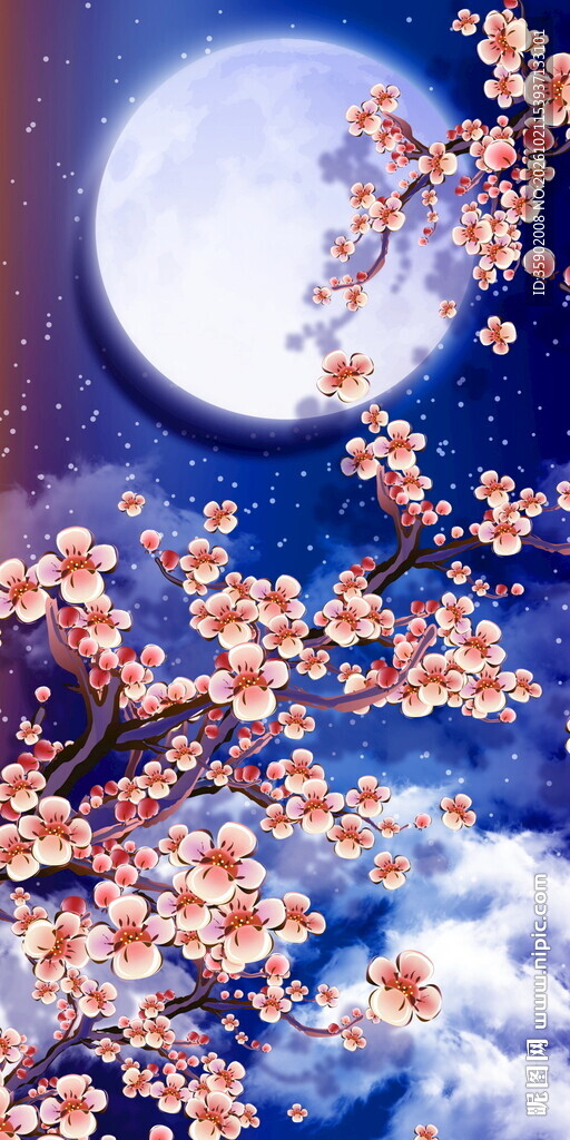 月夜梅花美景玄关装饰画