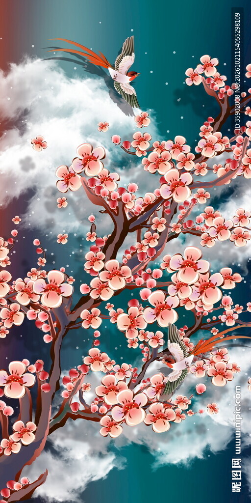 红梅迎春国风花鸟玄关装饰画