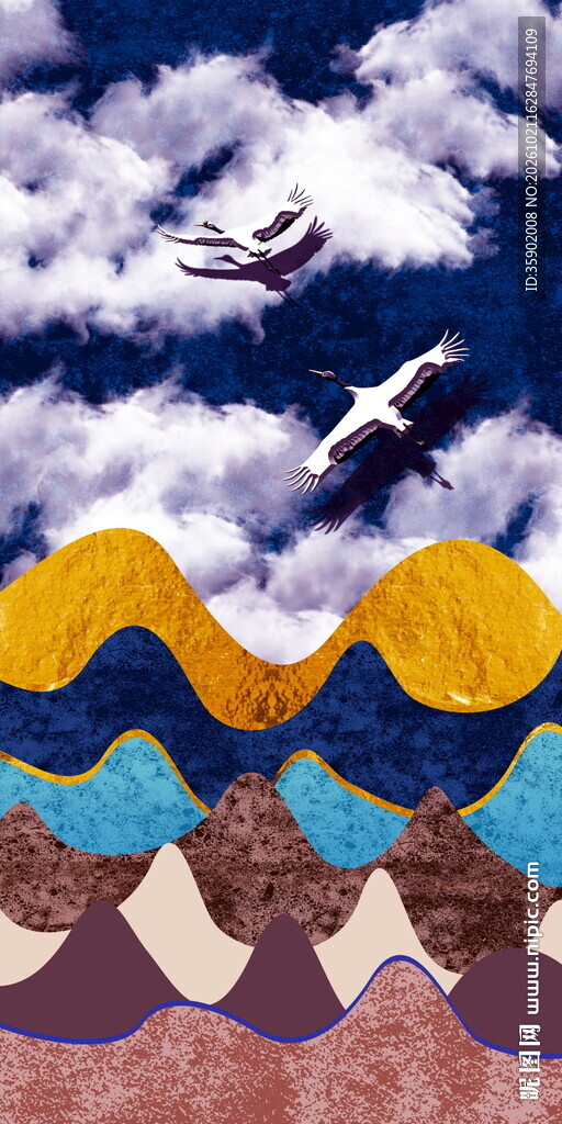抽象飞鸟山野风景玄关图 