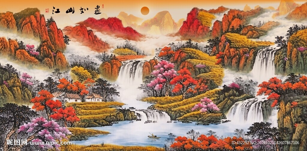 鸿运当头山水国画