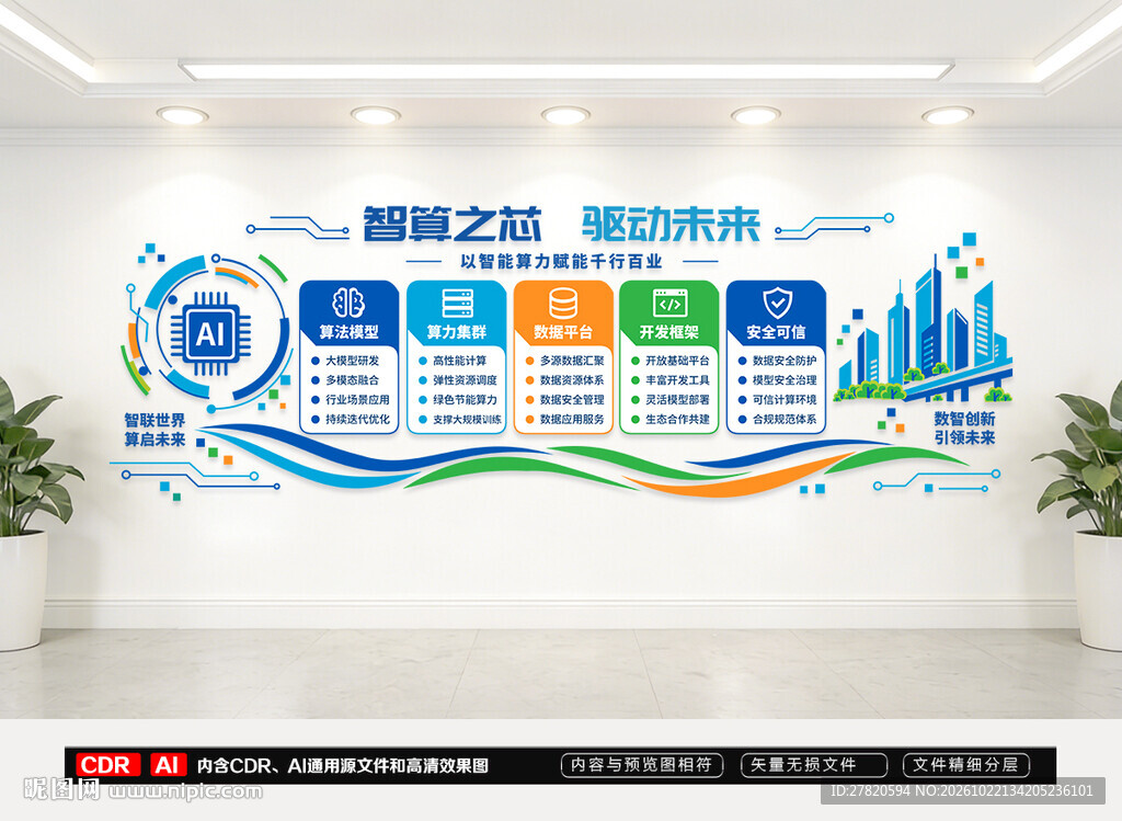 AI蓝色科技文化墙