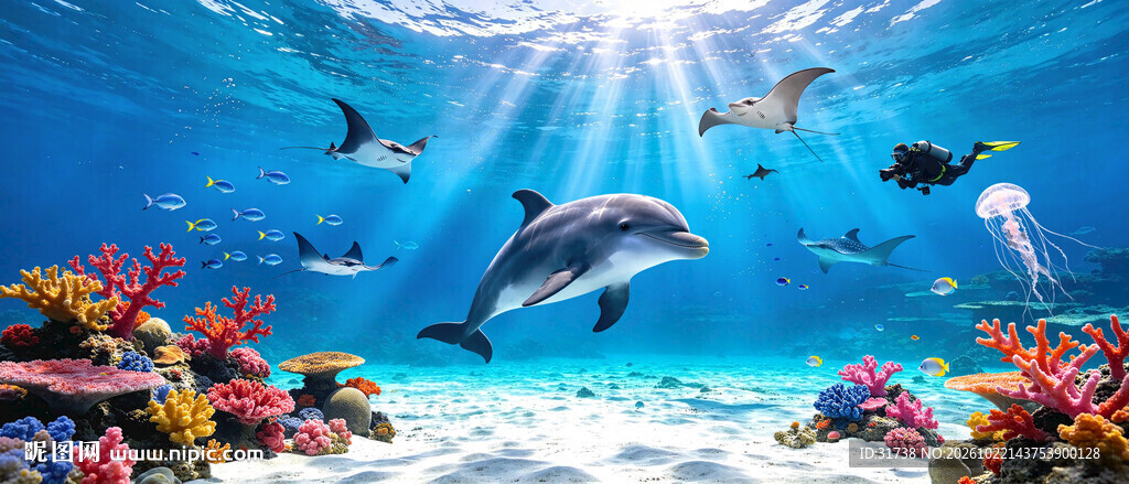 海豚海底世界背景墙