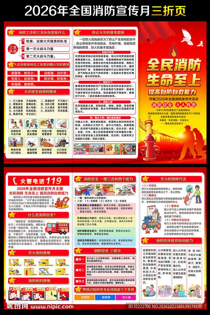 2026年消防安全月宣传三折页