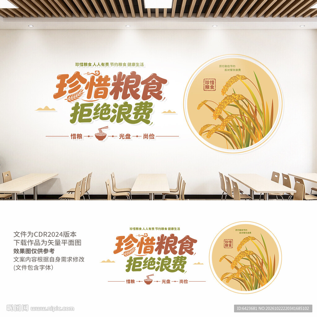 珍惜粮食拒绝浪费食堂文化墙