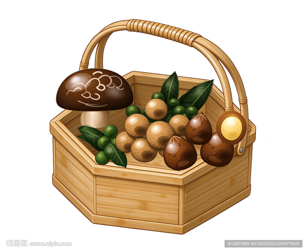 竹篮山野食材插画