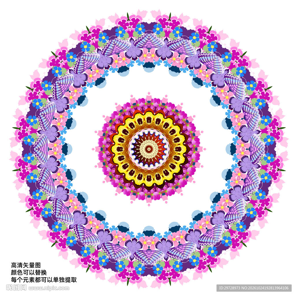 圆形精致精美花纹花边图案