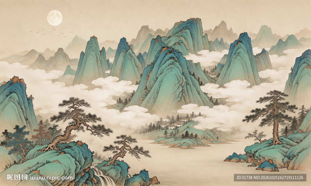 宋式青绿千里江山山水装饰画
