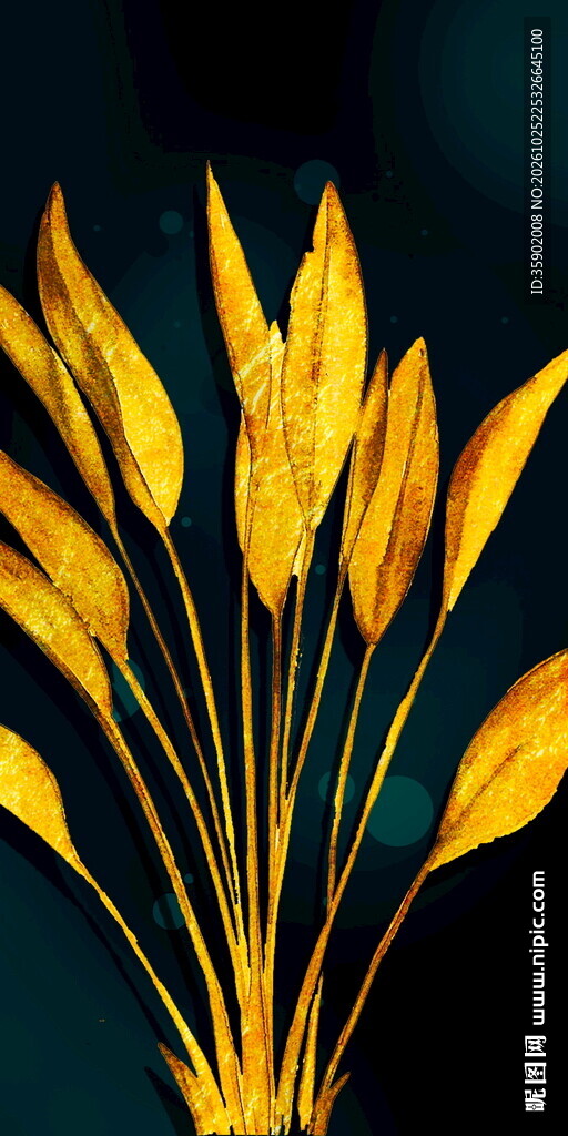 金色植物装饰玄关装饰画