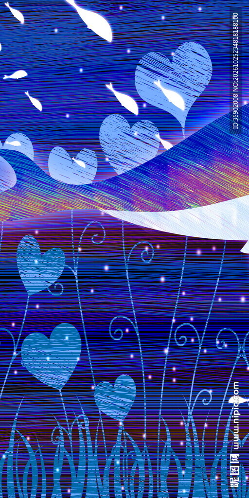 浪漫蓝调雨夜爱心玄关装饰画