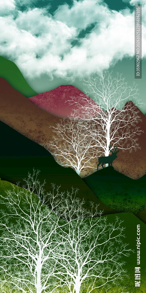 山间瀑布自然风景玄关装饰画